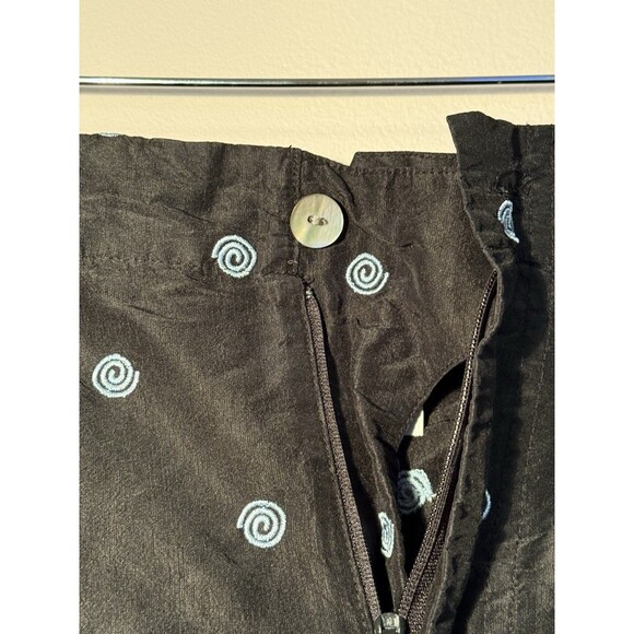 Debra Deroo Size Small Capri Pants Black With Blue Embroidered Swirls Silk - Picture 3 of 6
